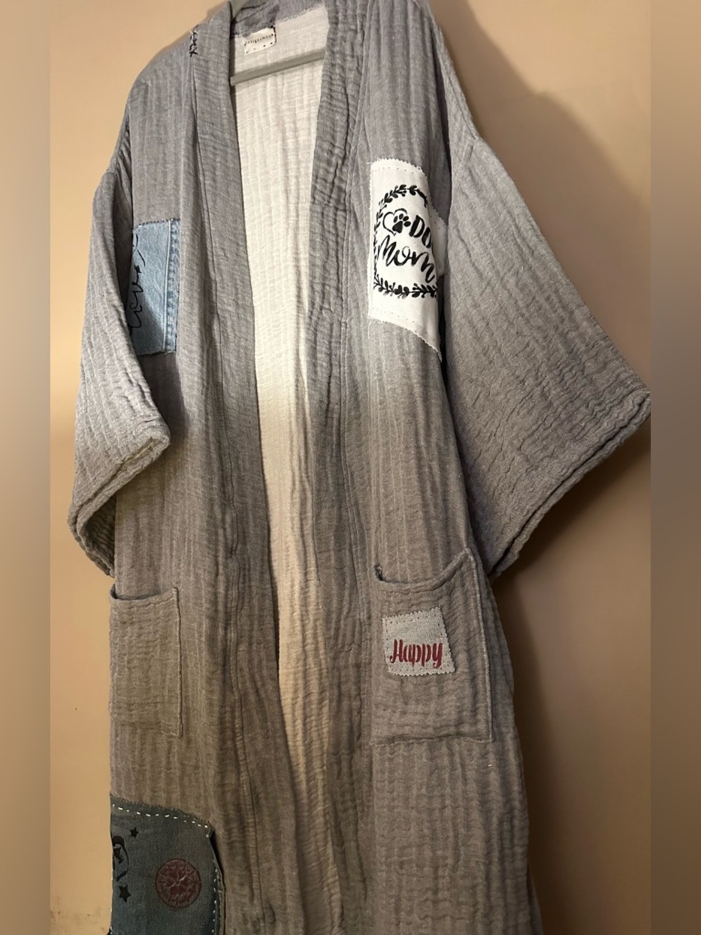 Hand-painted Animal Collection Double Sided Organic Cotton Bathrobe, L/XL